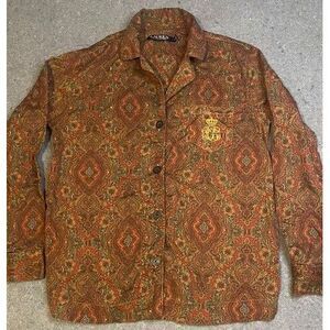 LAUREN RALPH LAUREN Paisley Button down SLEEPWEAR TOP Shirt SMALL  "BLACK LABEL"